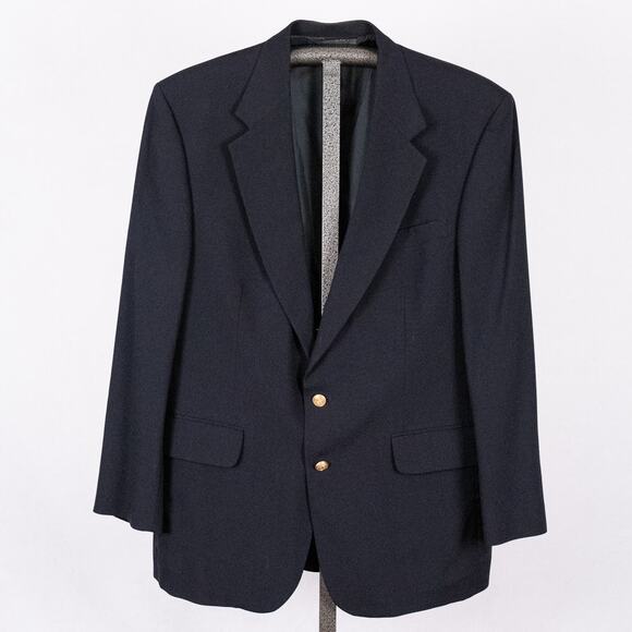 Lands End Men's Wool Blazer Navy Blue w/ Gold Nautical Anchor Buttons 44R Preppy